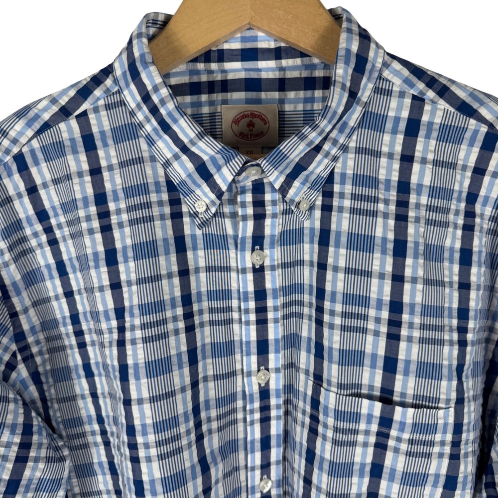 Brooks Brothers Red Fleece Plaid Cotton Seersucker Shirt Mens XXL Button Down